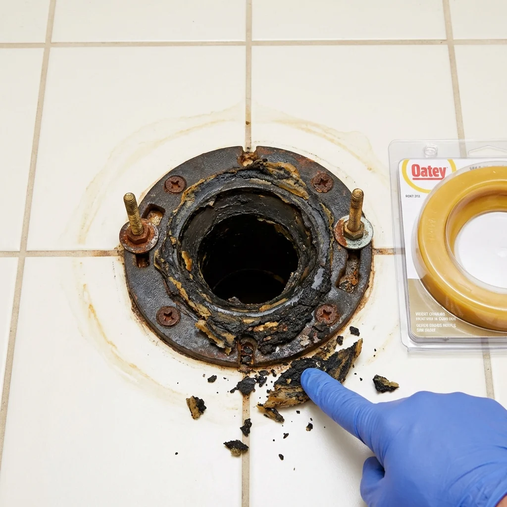 Failed wax ring showing water seepage at the base of a toilet in a Fairfield, AL home